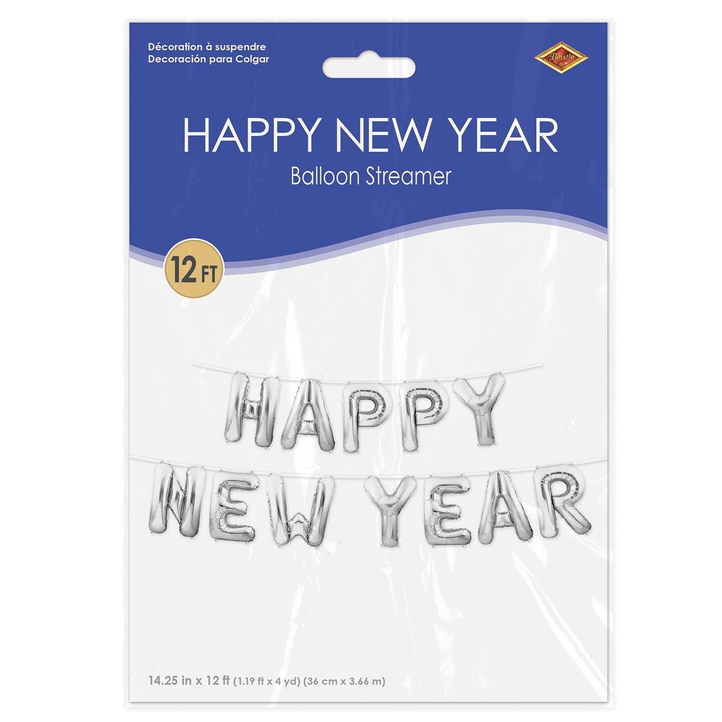 6 Pack Beistle Happy New Year Balloon Streamer - Silver