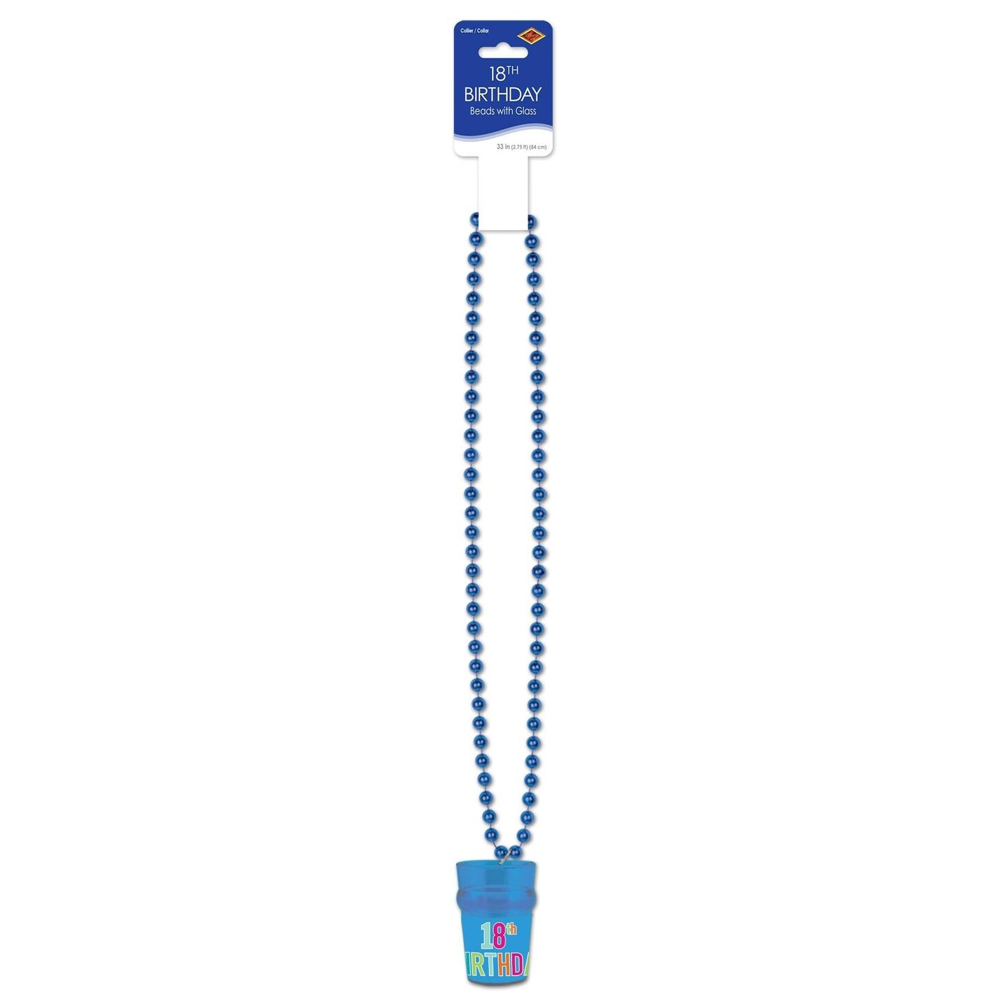 12 Pack Beistle 18th Birthday Bead Necklace with Glass Asst colors
