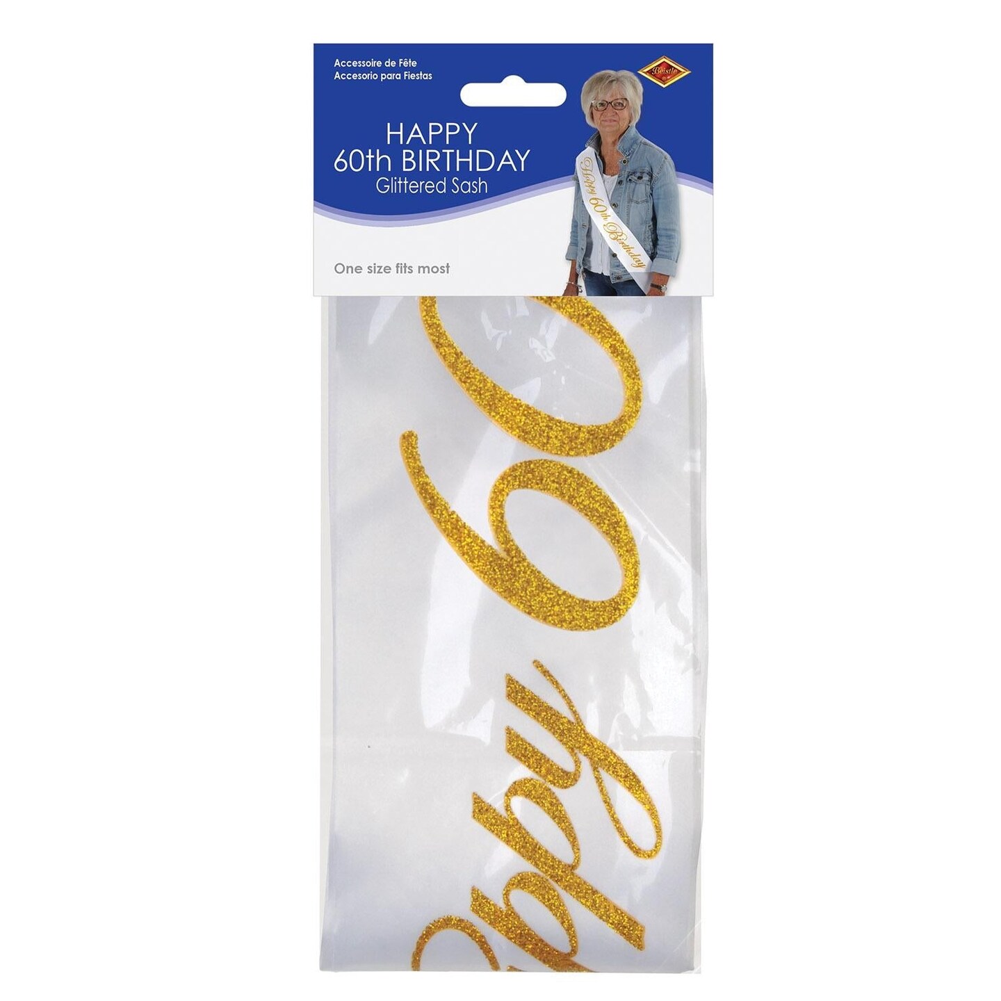6 Pack Beistle Glittered Happy 60th Birthday Satin Sash