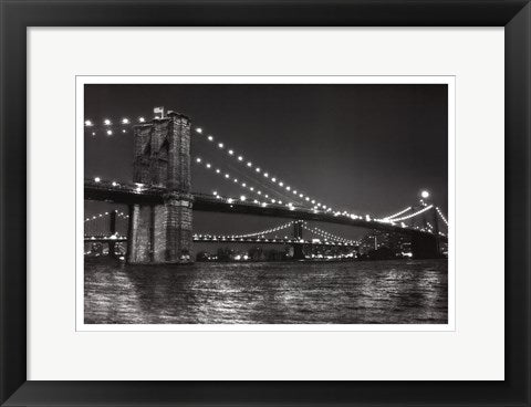 Framed Art Brooklyn Bridge and Manhattan Bridge, Night by Phil Maier 12 1/4 x 18