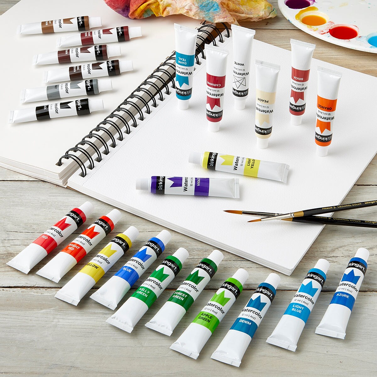 KINGART® Studio Watercolor Paint, 12ml (.4oz), Set of 24 Unique Colors