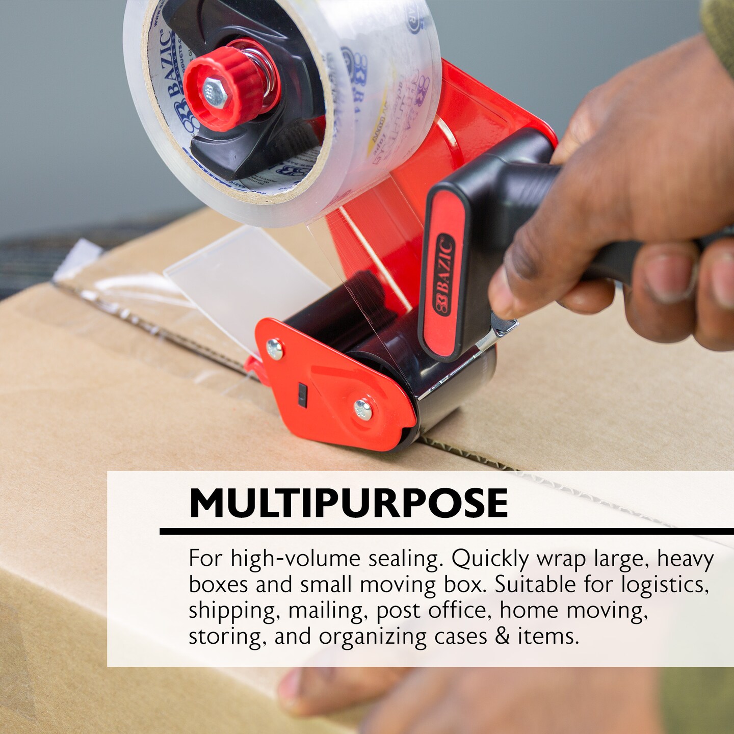 BAZIC Packaging Tape Dispenser, (2) 1.88" X 54.6 Yards Clear Tape