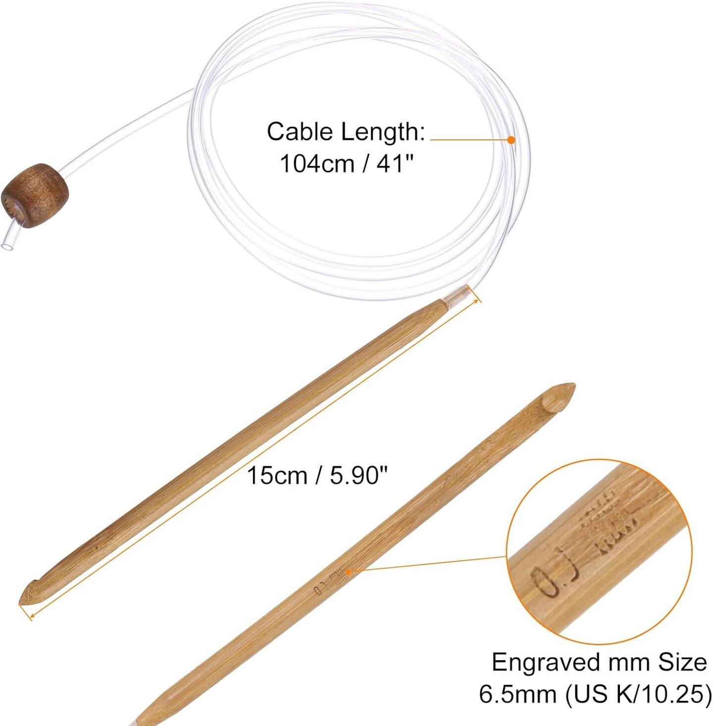 6.5mm Bamboo Tunisian Circular Crochet Hook(Brown)