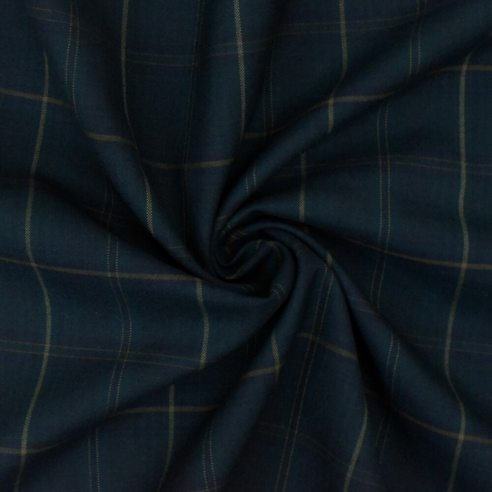 Deep Green-Orange-Multi Plaid Wool Polyester Woven Suiting Fabric By the Yard