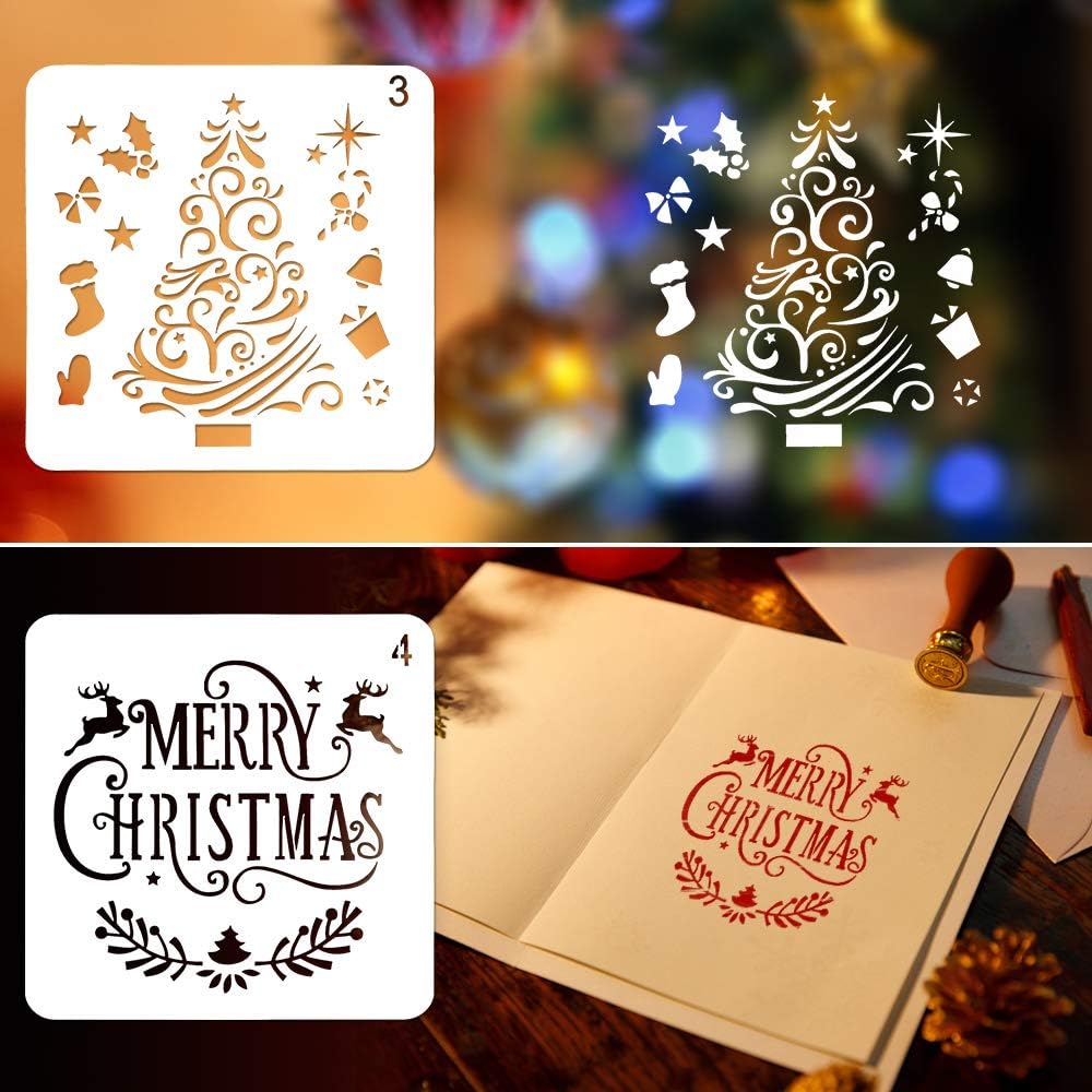 8 Pcs Christmas Stencils Template - Reusable 5&#x22;L x 5&#x22;W