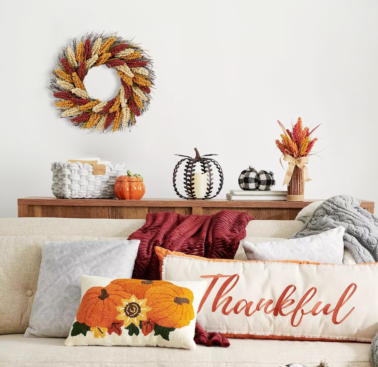 Fall Wreaths for Front Door(Multicolor)2.36&#x22;D x 16&#x22;W x 16&#x22;H