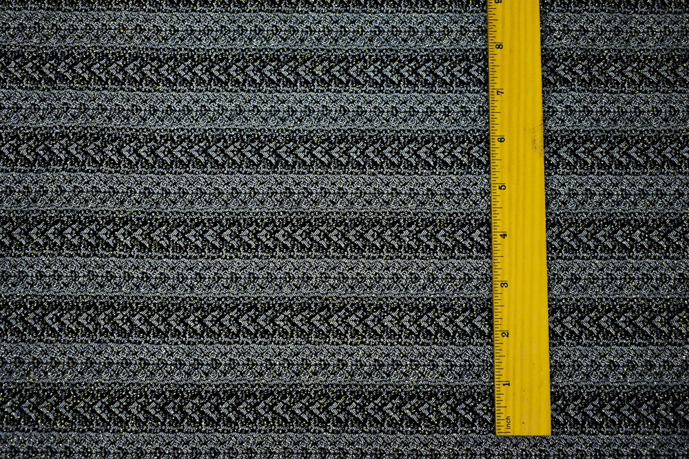 Black-White-Gold Rayon Blend Stretch Lace Stripe Bengaline Jacquard Fabric By the Yard