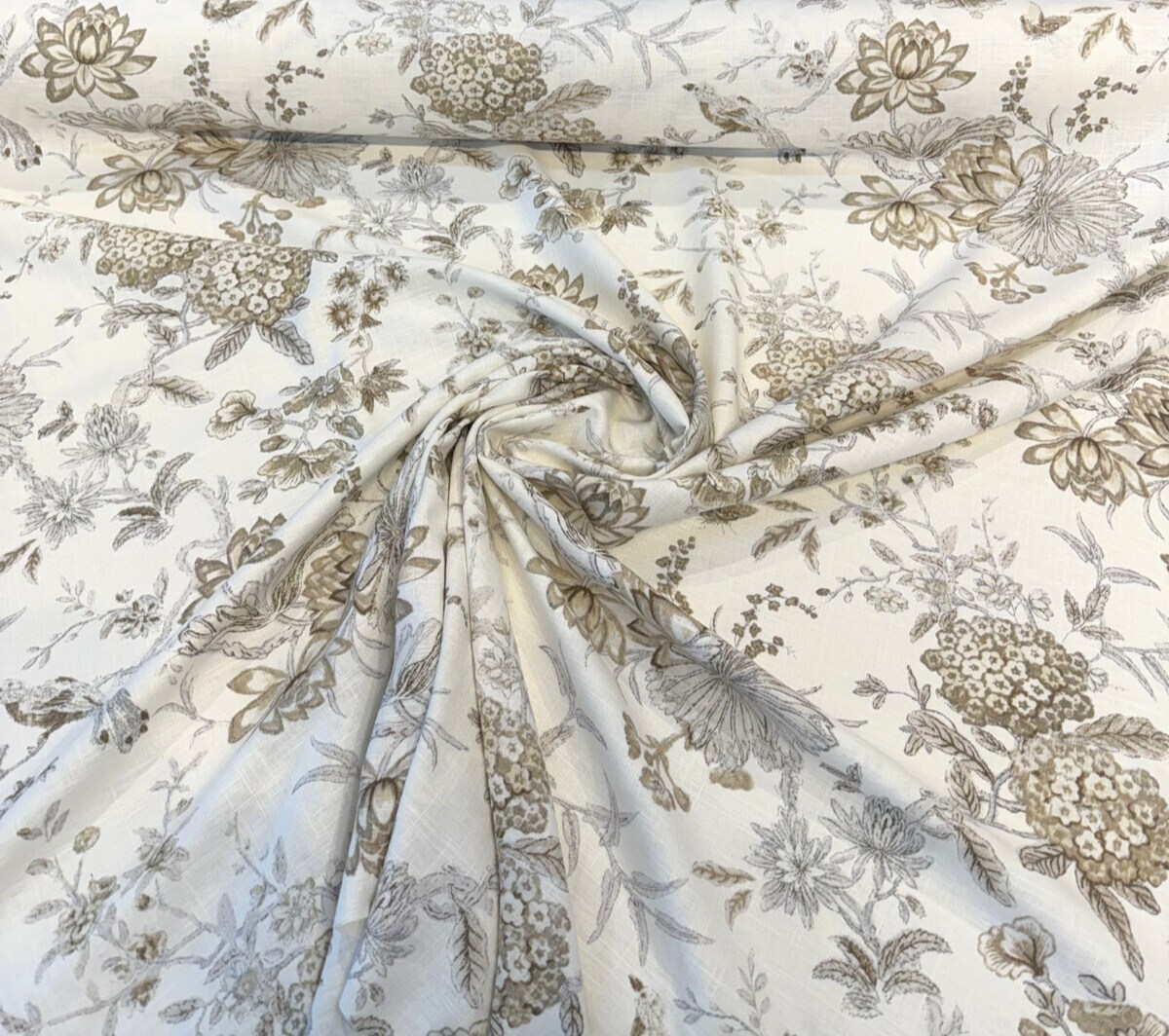 1 Yard Lucchese Fumo Birds Floral Linen Blend Upholstery Fabric 54 Inches Wide