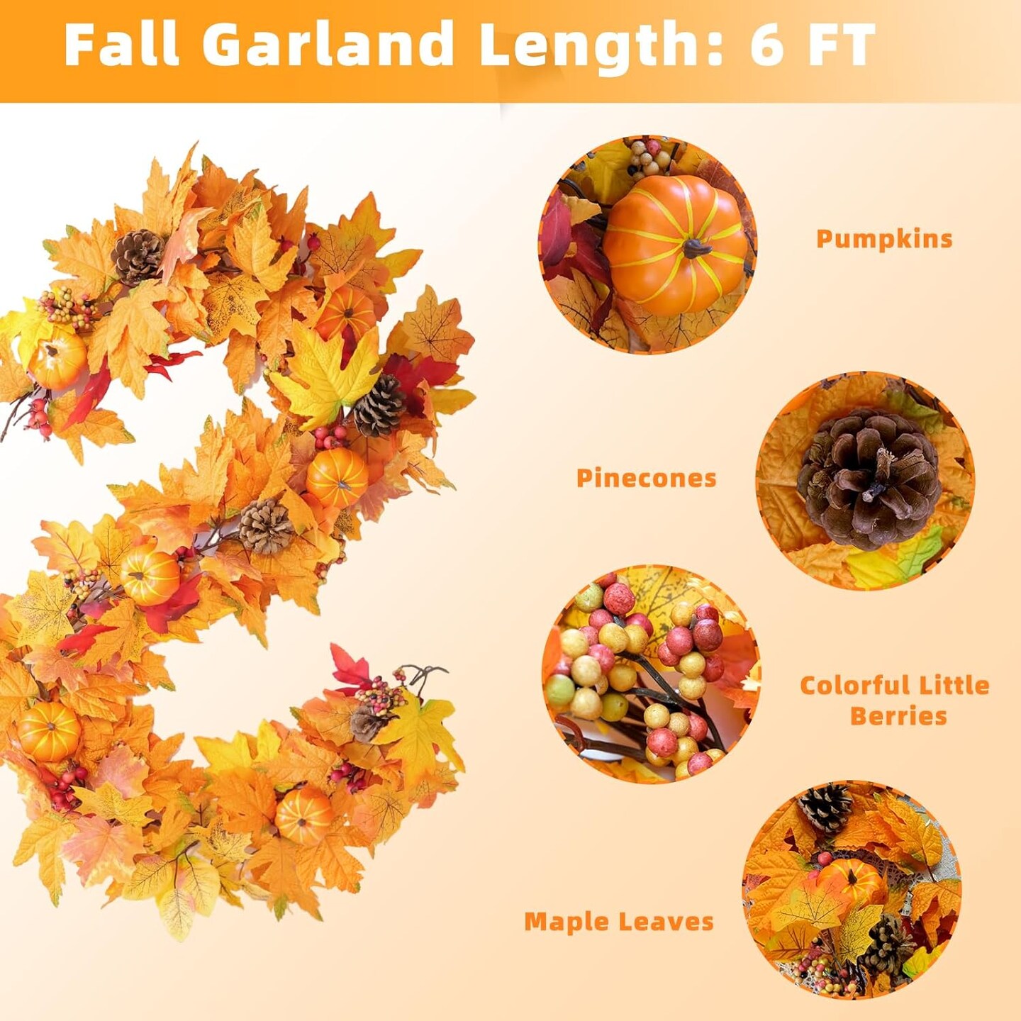 6Ft Fall Garland(Orange&#x26;yellow)&#x9;11.38 x 7.52 x 6.57 inches