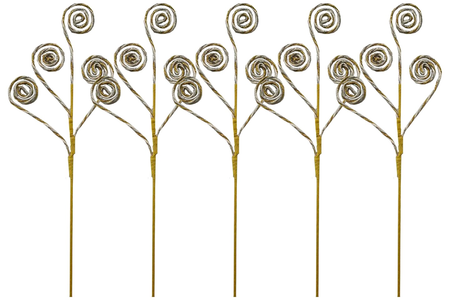 5 Pack of 27" Silver, White, and Gold Swirl Picks with Glitter Enhancements