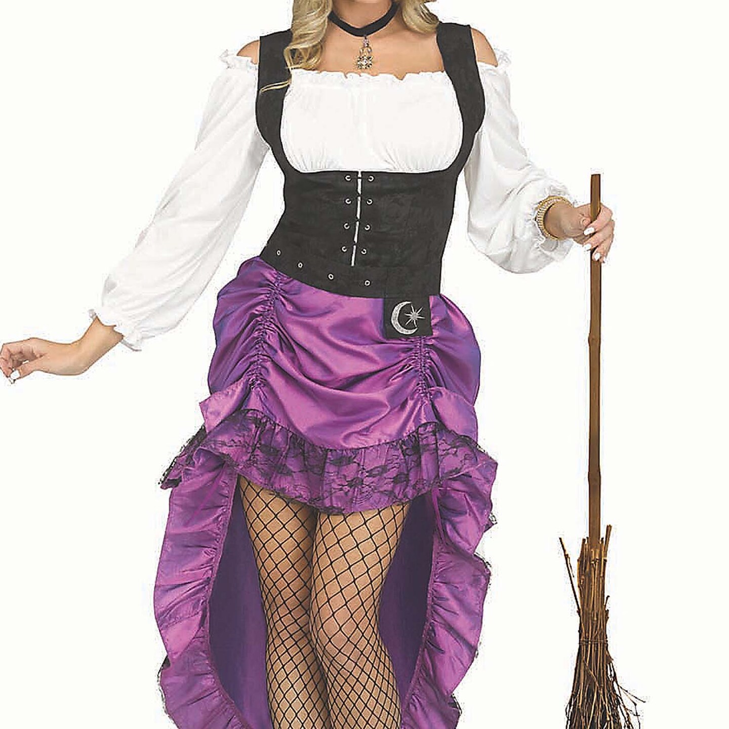 Womens Black, Purple &#x26; White Renaissance Witch Dress Costume
