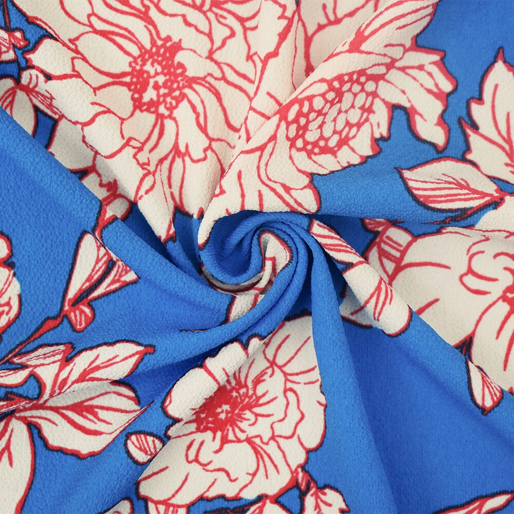 Blue-Multi Floral Printed Stretch Poly Spandex Ghost Crepe Woven Fabric By the Yard