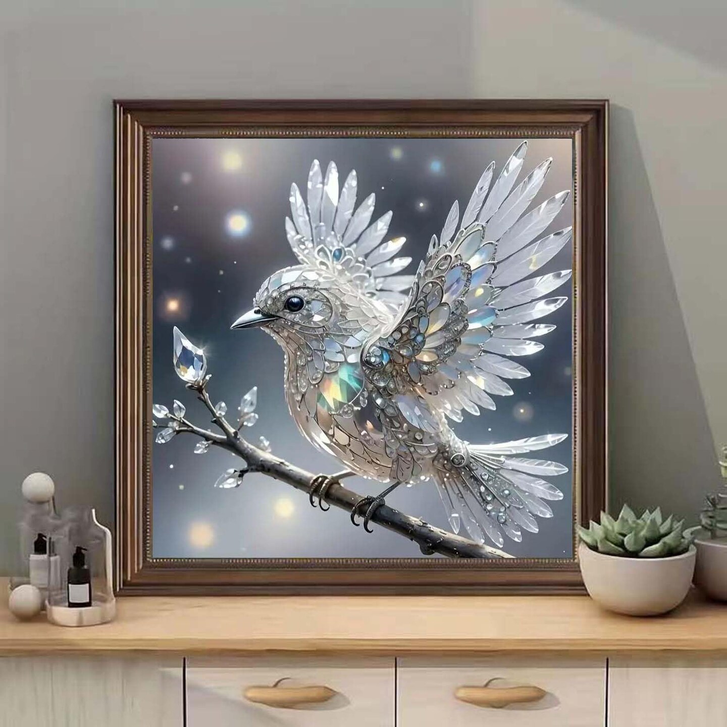 Winter White Bird Diamond Painting Kit for Adults – 5D Full Drill DIY Diamond Art for Beginners – Gem Dot Craft Kit for Home Wall Decor – 12x12 Inch