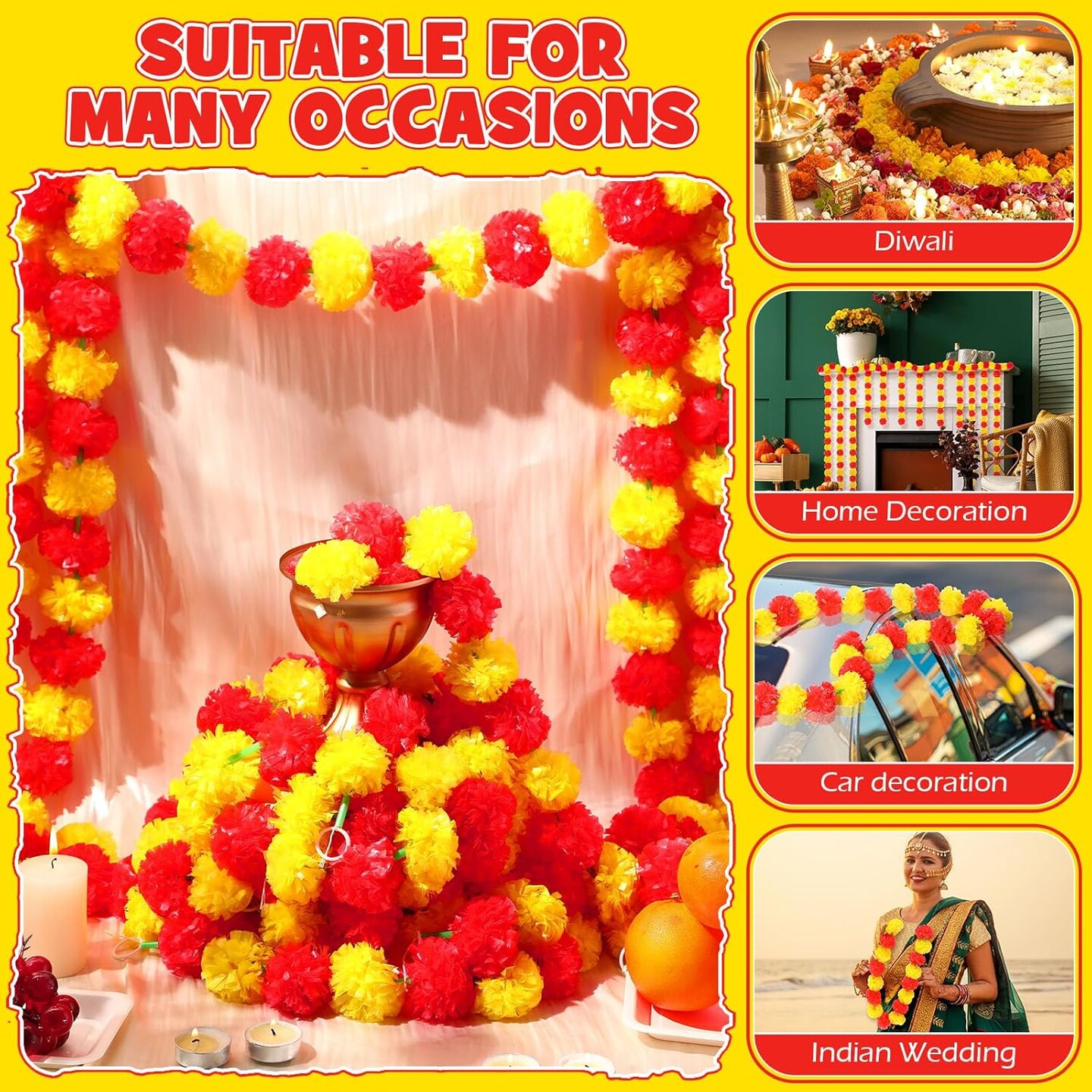 10 Pcs 5 ft Marigold Garland(Red and Yellow)11.1 x 7.99 x 3.27 inches