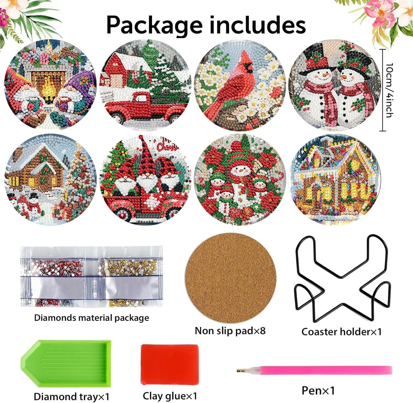 8 Pieces Christmas Diamond Painting Coasters Kits for Adults(Christmas)