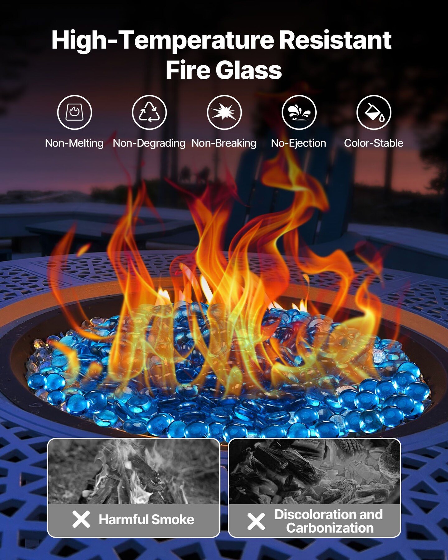 10 LBS Fire Glass 3/4-Inch Fireplace Glass Rocks for Fire Pit Caribbean Blue