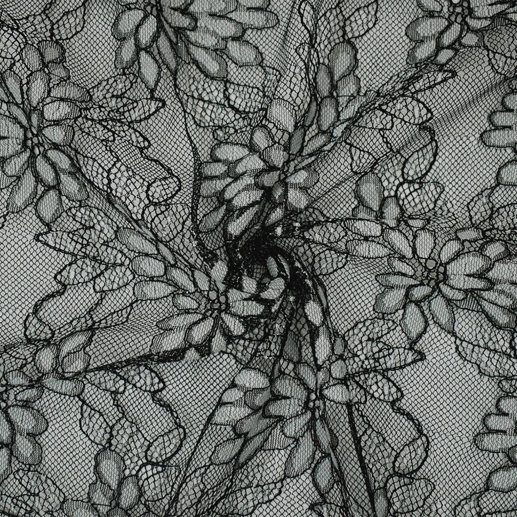 Black-White-Silver Polyester Nylon Floral Lace Mesh Knit Fabric By the Yard