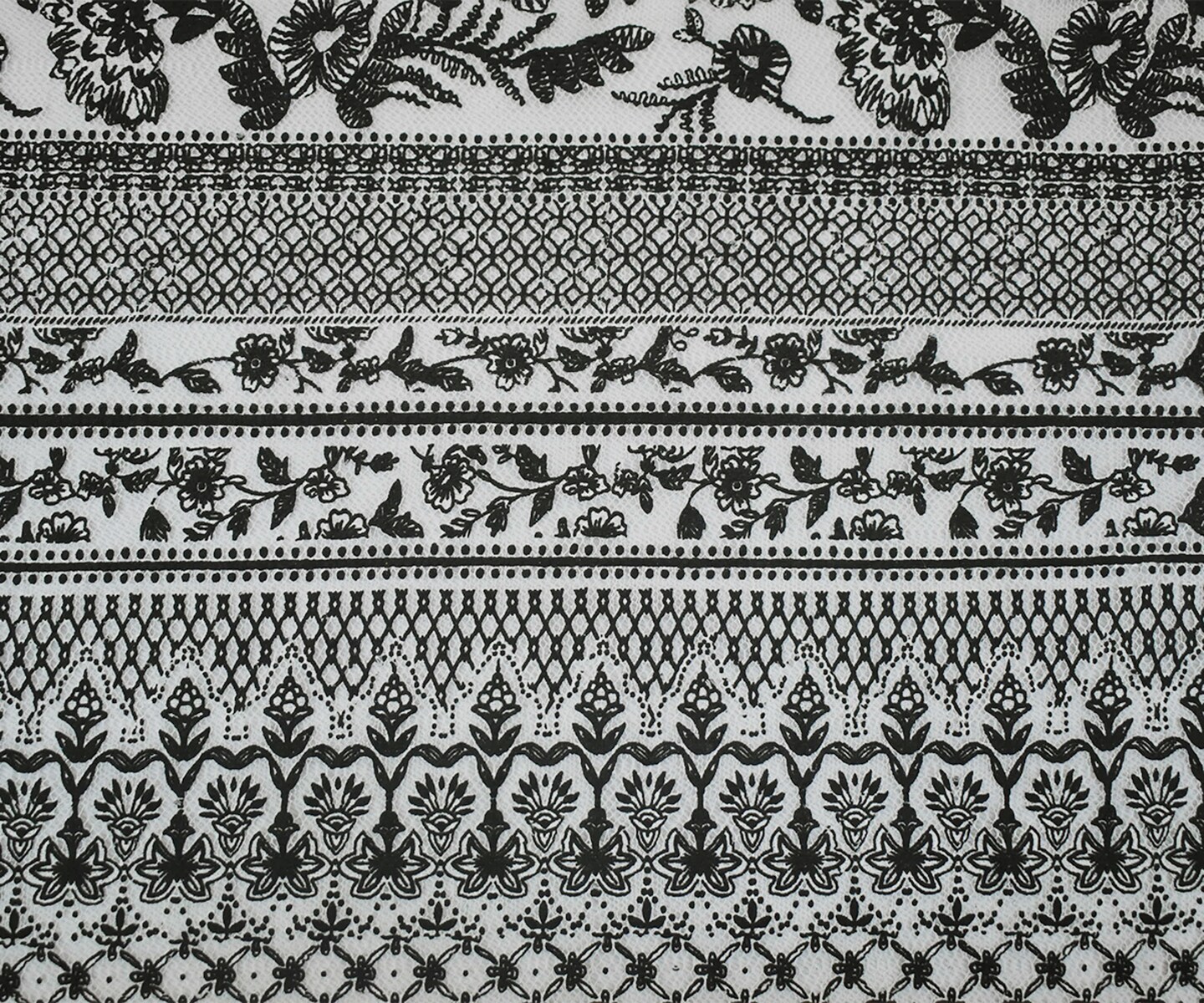 Black-White Cotton Nylon Floral Printed Mesh Fabric By the Yard