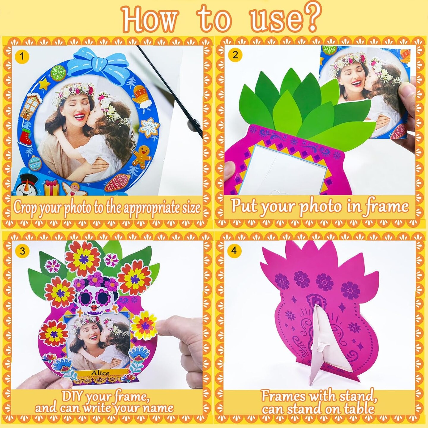 Day Of The Dead DIY Paper Photo Frames Set Mexican(Flower pot style)13.46&#x22;L x 10&#x22;W