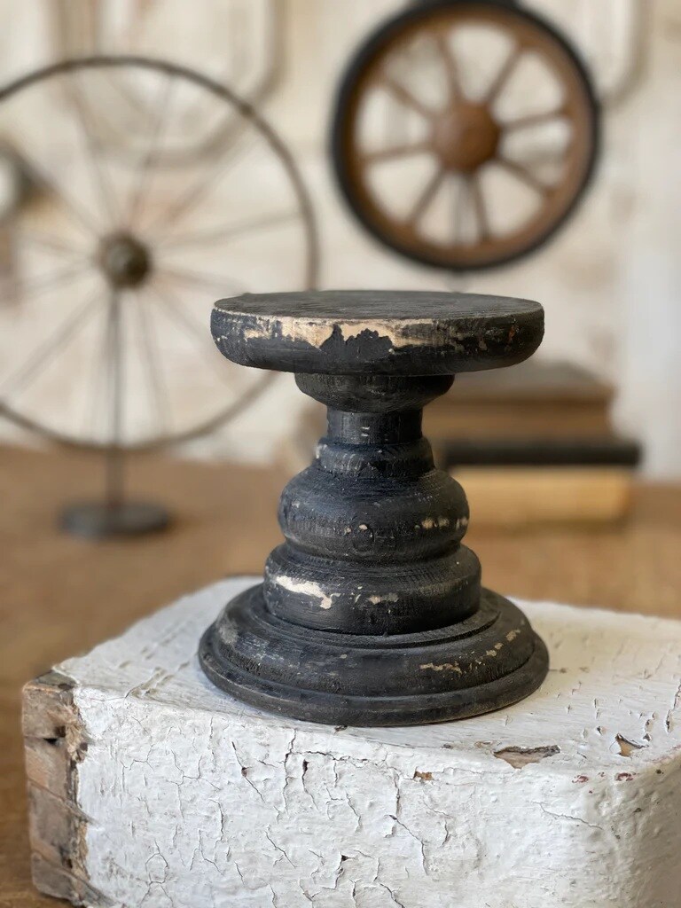 Rustic Charm Wood Pedestal Candle Holder / Stand - Farmhouse Wooden Display Stand &#x2013; 5&#x22; &#x26; 7&#x22; Heights - Holiday Tree