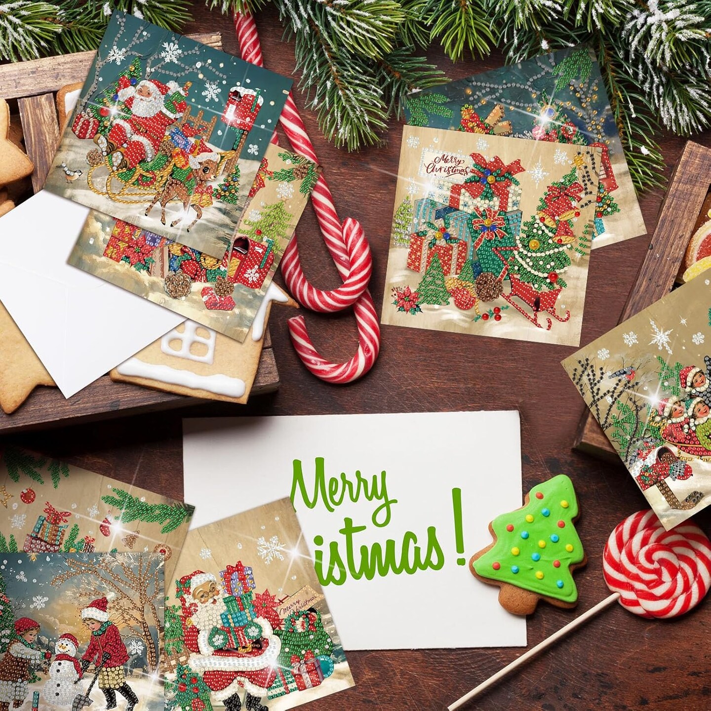 12 Pack Vintage Christmas Diamond Painting Greeting Card Kits – DIY Retro 5D Rhinestone Christmas Cards with Envelopes for Adults, Handmade Xmas Gifts for Family & Friends