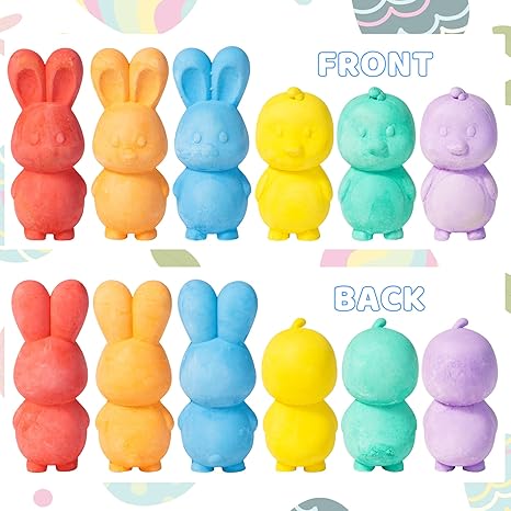 24 Pcs Easter Sidewalk Chalk Set, Easter Eggs Bunny Chicken Gifts for Boys Girls Kids Toddlers for Basket Stuffers Fillers Party Favors
