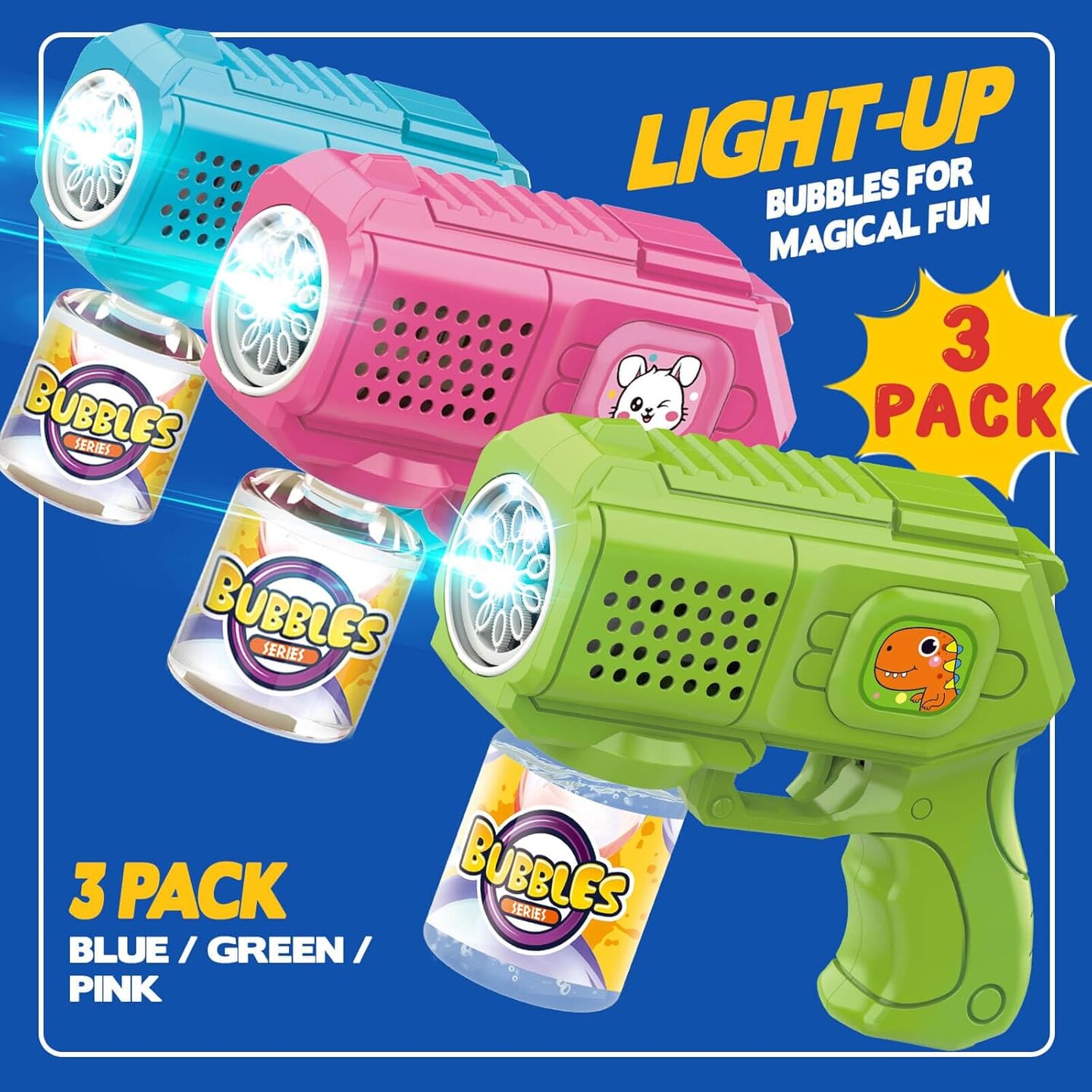 Bubble Guns with Bubble Solution- 3 Pack, Bubbles Gun, Blaster, Blower, Maker, Machine for Boys Girls