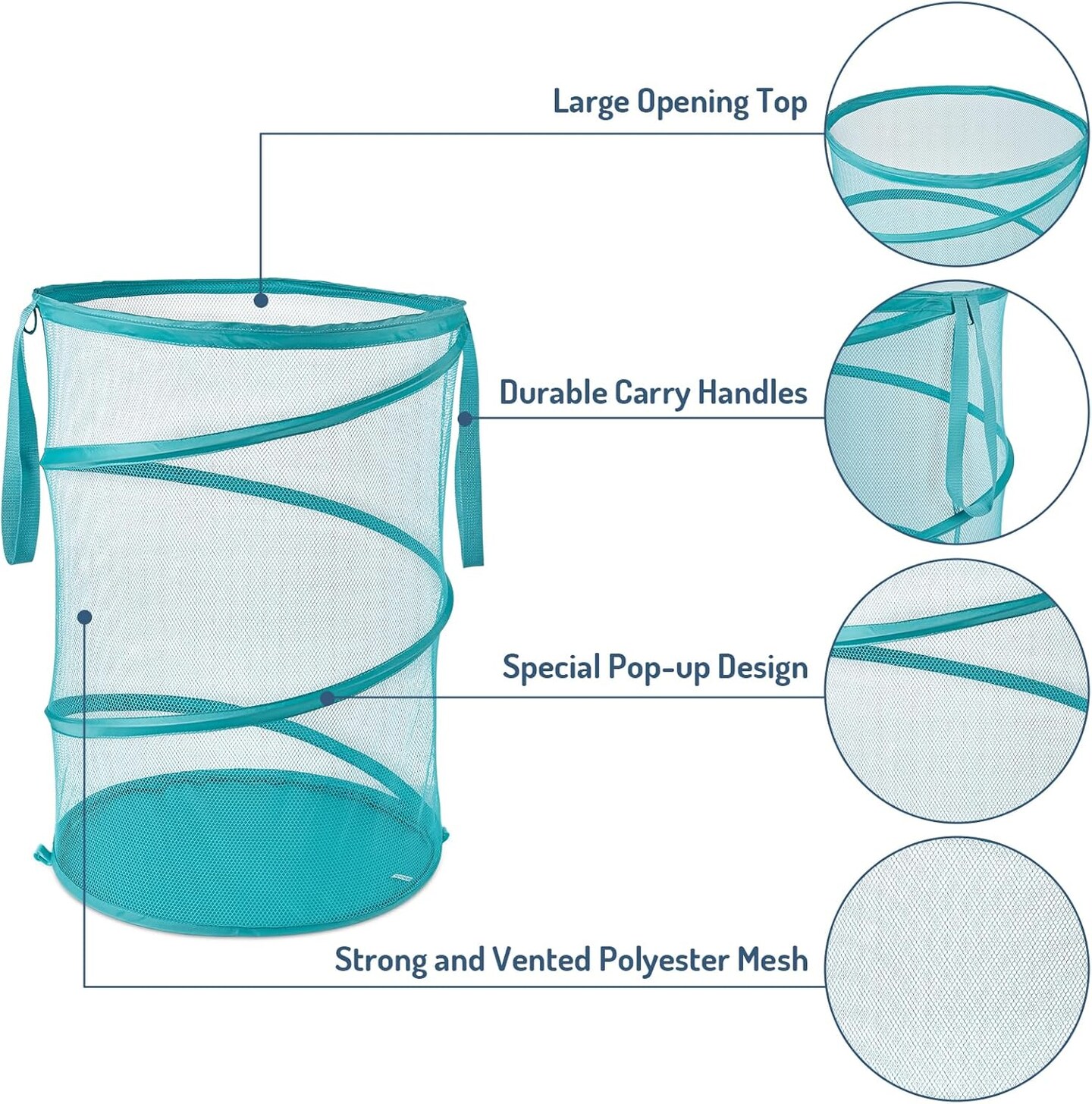 Mesh Popup Laundry Hamper 115L Collapsible Laundry Basket No Lid Extra Large Capacity Foldable Clothing Storage Basket