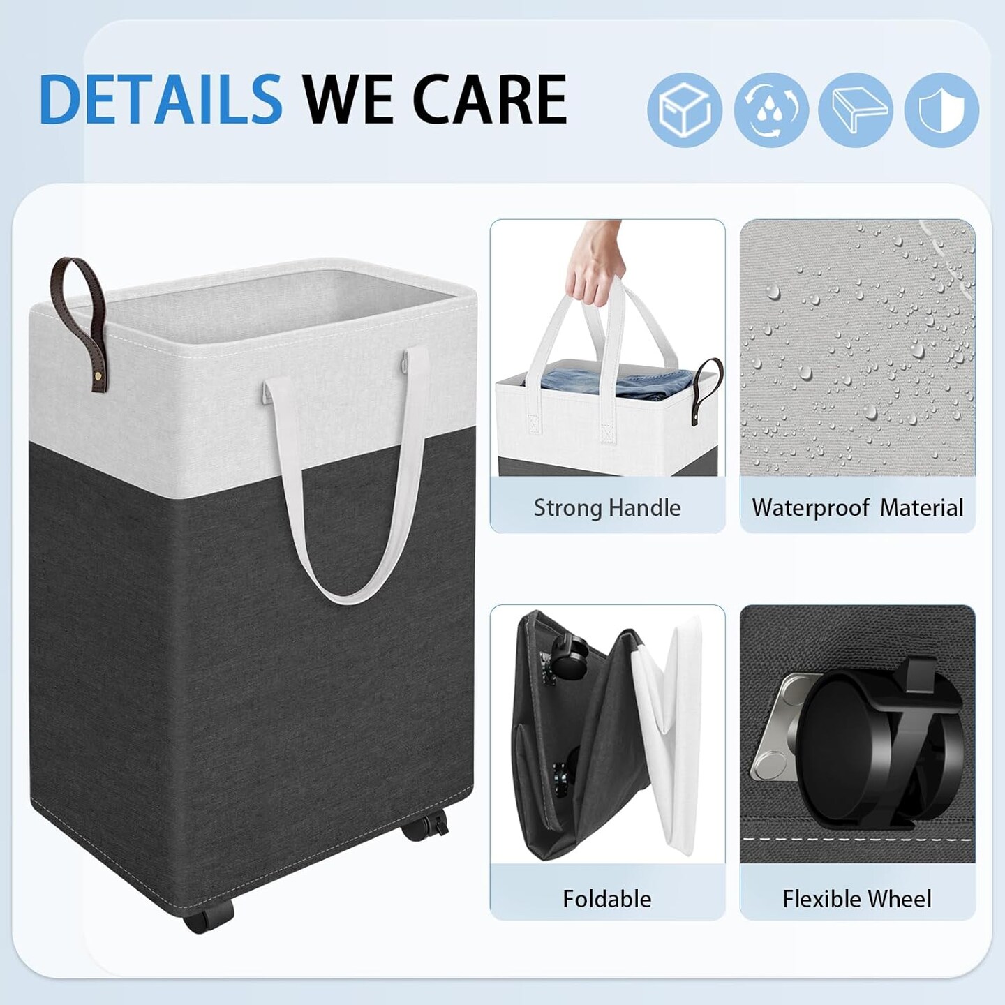 75L Rolling Laundry Hamper with Wheels, Collapsible &#x26; Waterproof Laundry Hamper, Mobile Clothes Hamper, Storage Laundry Bins with Handles for Laundry Room, Bedroom, Bathroom &#x26; Dorm