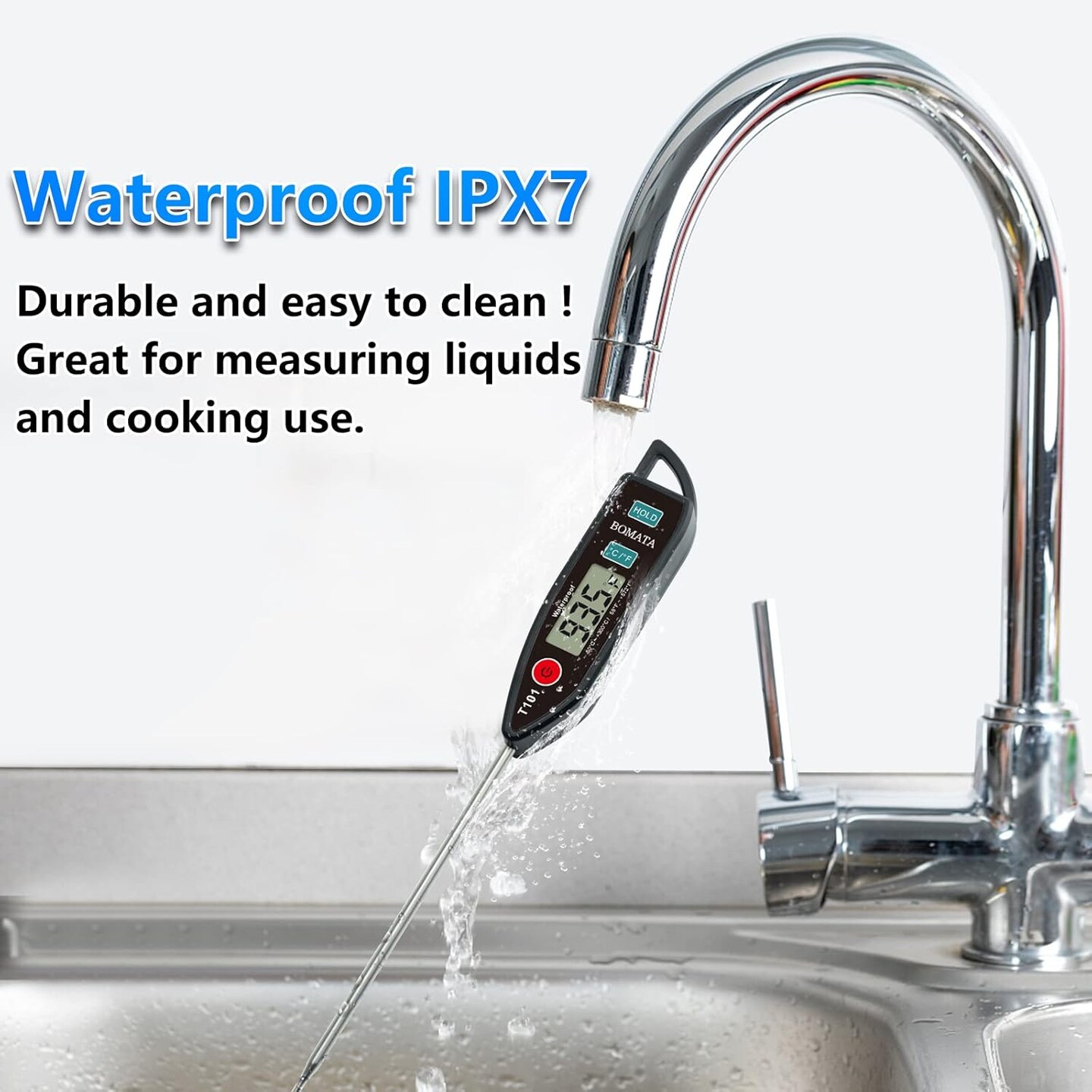 Waterproof IPX7 Thermometer for Water, Liquid, Candy Making and Cooking. Instant Read Food Thermometer (Blackk)
