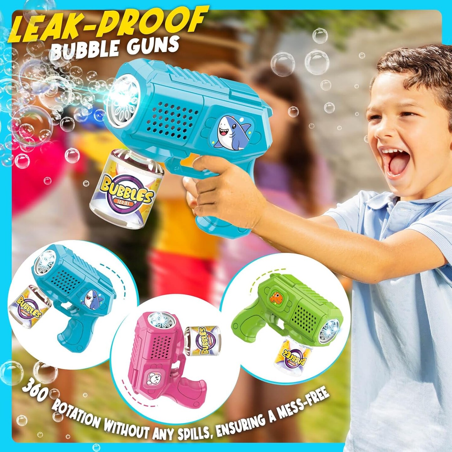 Bubble Guns with Bubble Solution- 3 Pack, Bubbles Gun, Blaster, Blower, Maker, Machine for Boys Girls