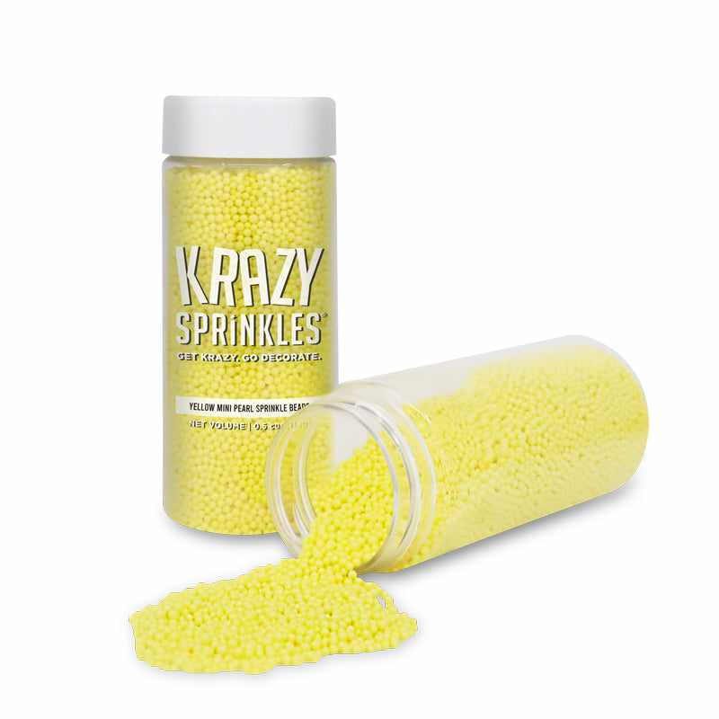 Krazy Sprinkles - Yellow Pearl Mini Sprinkle Beads (1/2 Cup, 1x Jar) for Cakes, Ice Cream & Cookies
