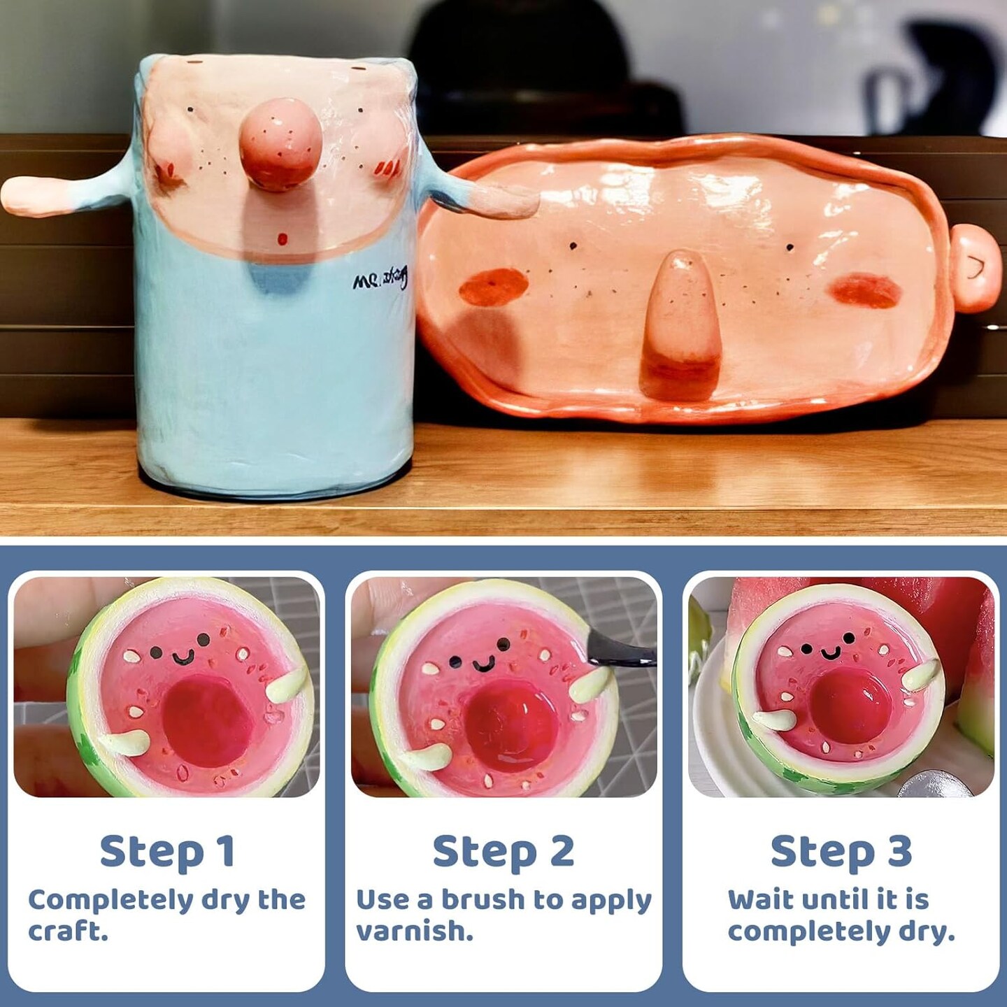 Air Dry Clay Glaze Kit, 2 x 100ml Gloss Matte Clay Varnish for Air Drying Clay, Air Dry Clay Varnish for Craft Pottery Water Proof, Gloss Finish, Scratch Resistant