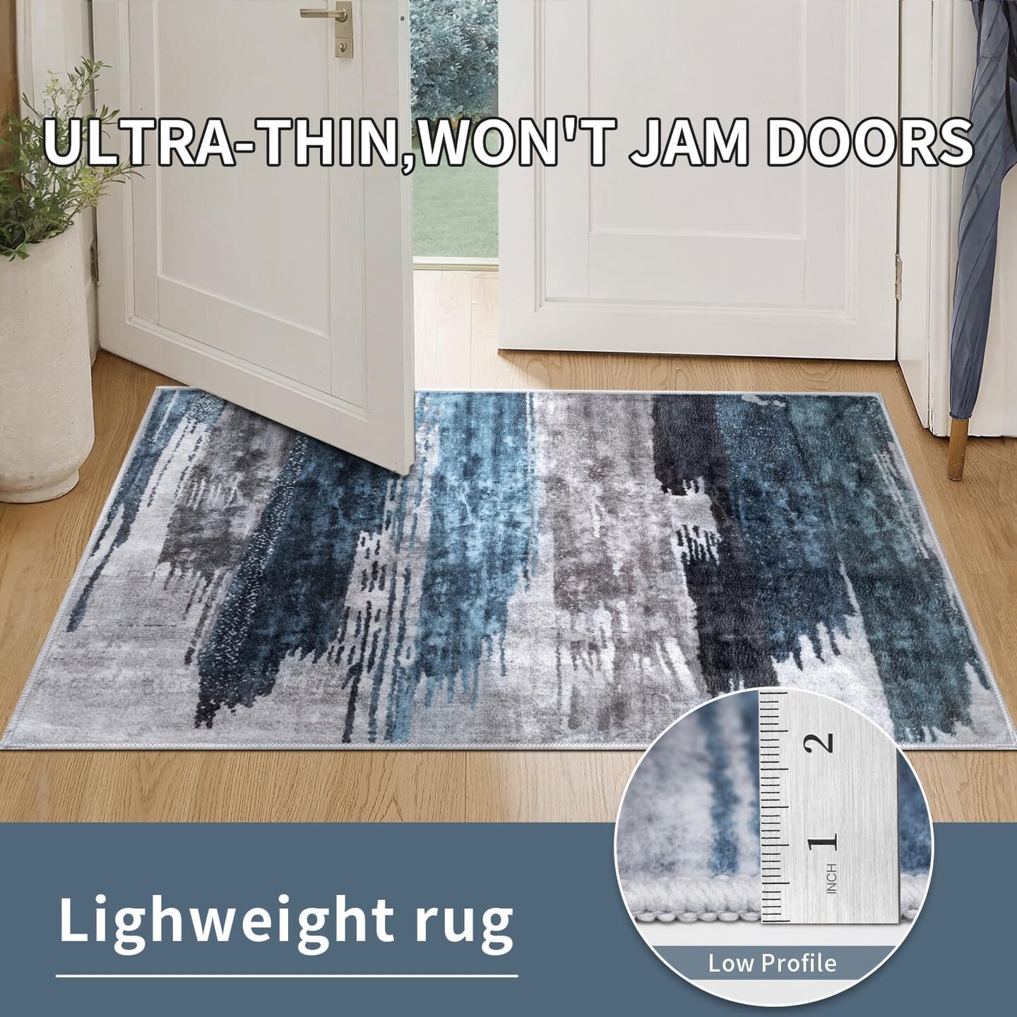 2x6 Washable Runner Rug, Modern Abstract Hallway Rug Runner, Non-Slip Thin Accent Rug Lightweight Navy Grey Print Distressed Carpet Runner for Laundry Entryway Bedroom Kitchen Bathroom Indoor