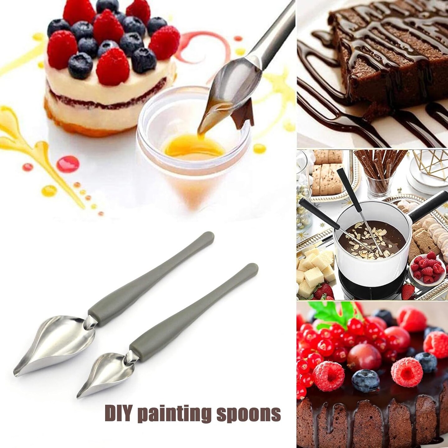 7 Pieces Candy Dipping Tools Chocolate Dipping Fork Spoons Set, Stainless Steel Candy Making Supplies for Decorative Plates, Including 1 pcs Slotted Spoon and 6 pcs Fondue Forks