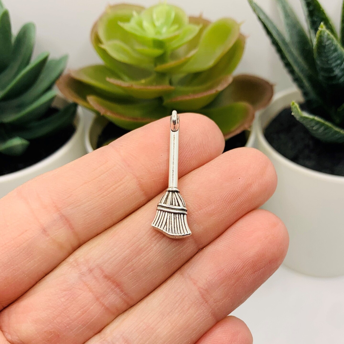 Silver Witch Halloween Broom 3D Charms, 27x10mm