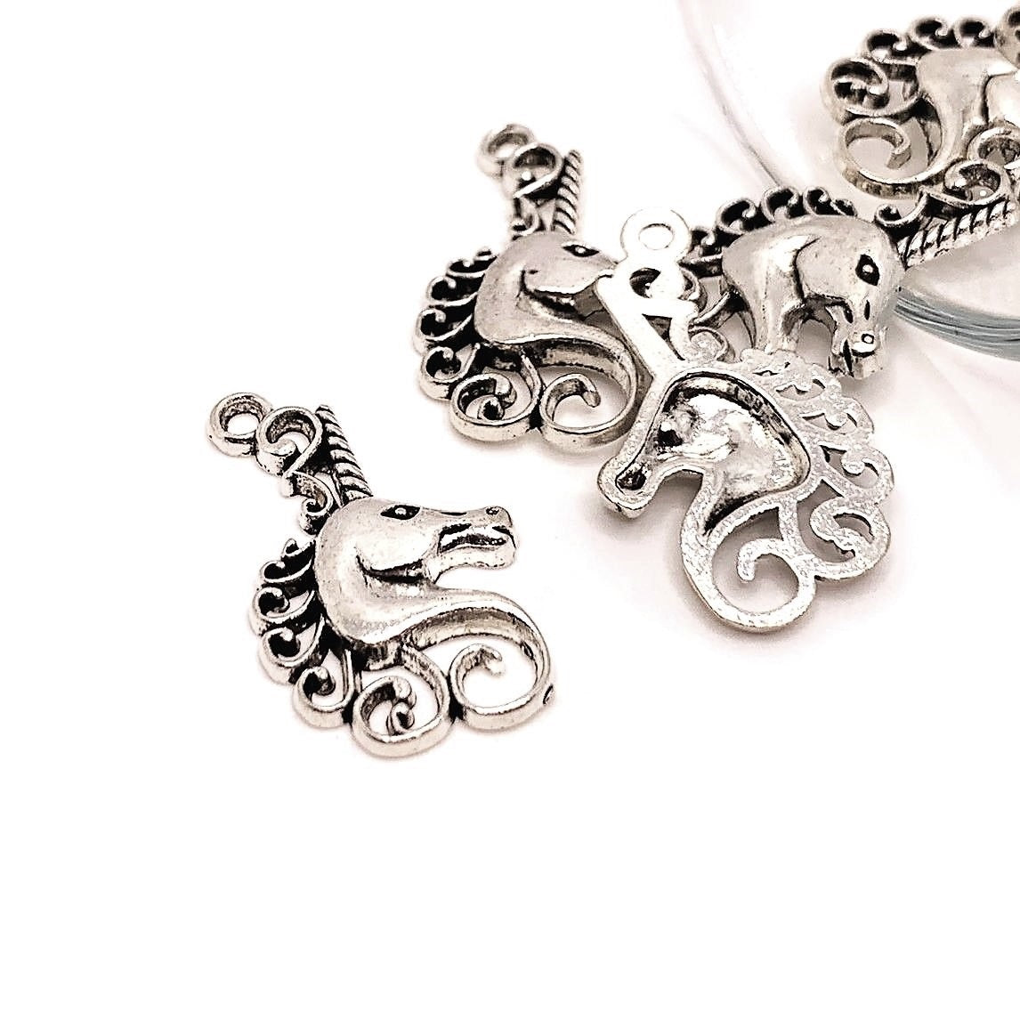 Silver Unicorn Head Charms, 26x15.5mm