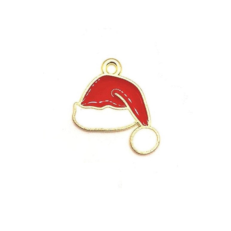 Red and White Enamel Santa Hat Christmas Charms, 19x21mm