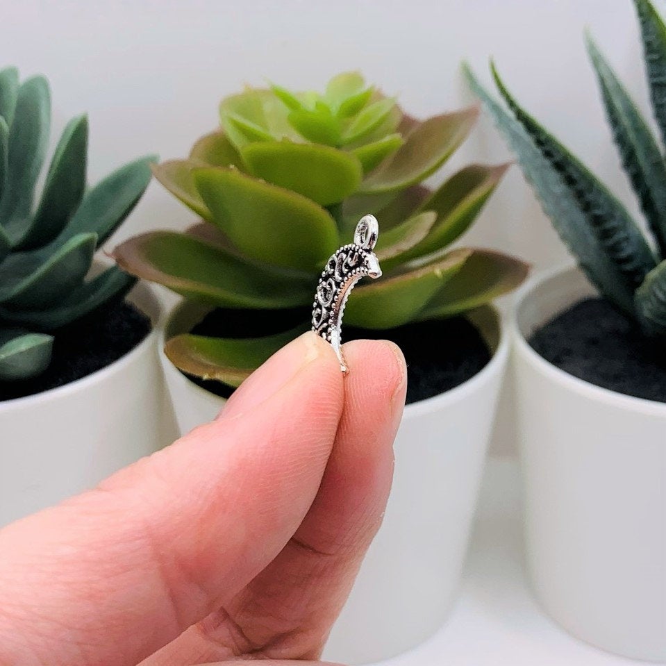 Silver Filigree Crescent Moon Charms, 18x11mm