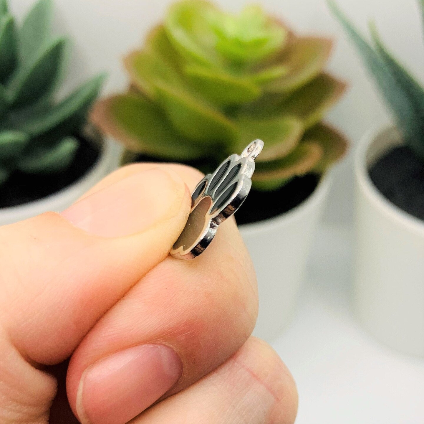 Black Enamel and Silver Dog / Cat Paw Print Charms, 17x16mm