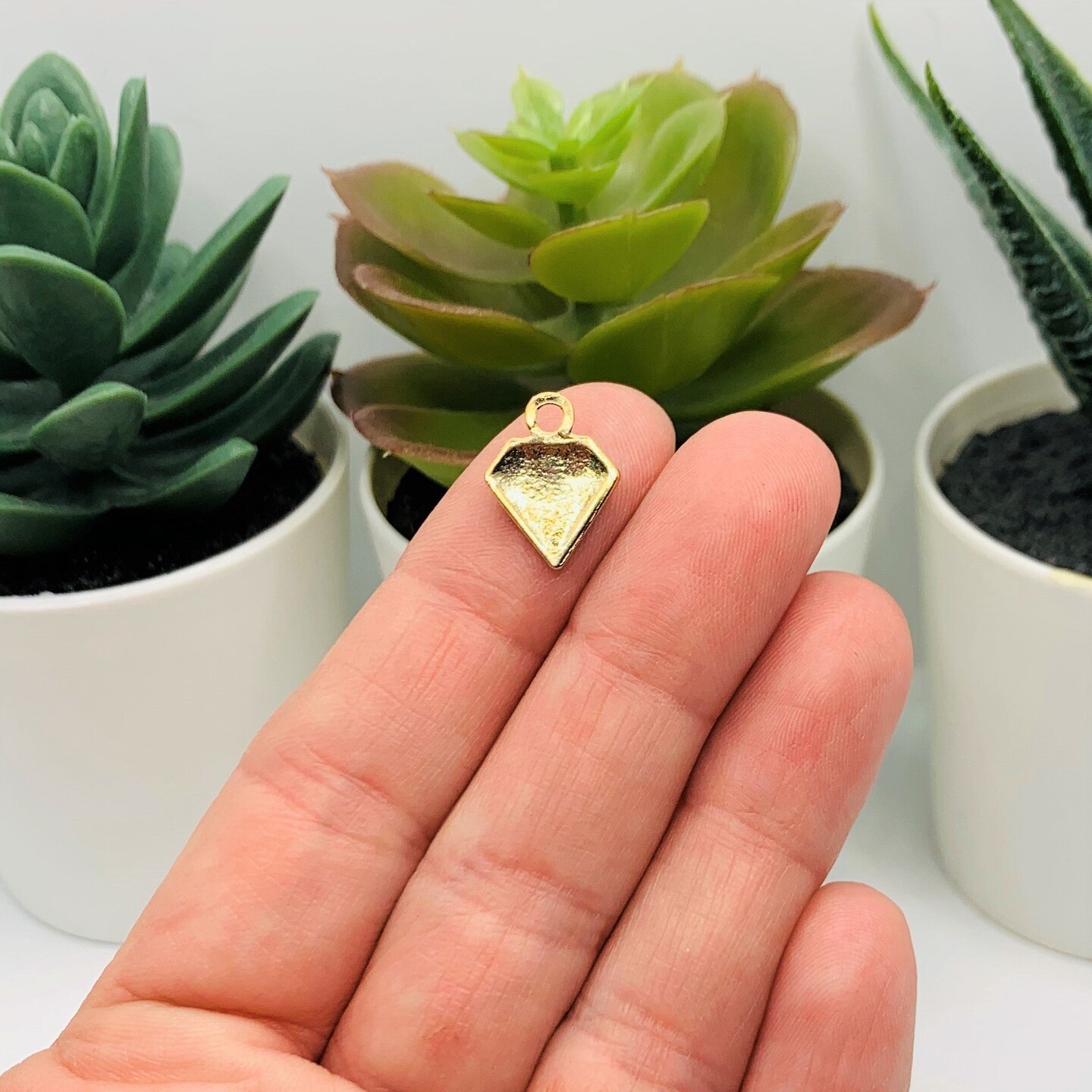 Gold Diamond Shape and Black Enamel Charms, 15x12mm