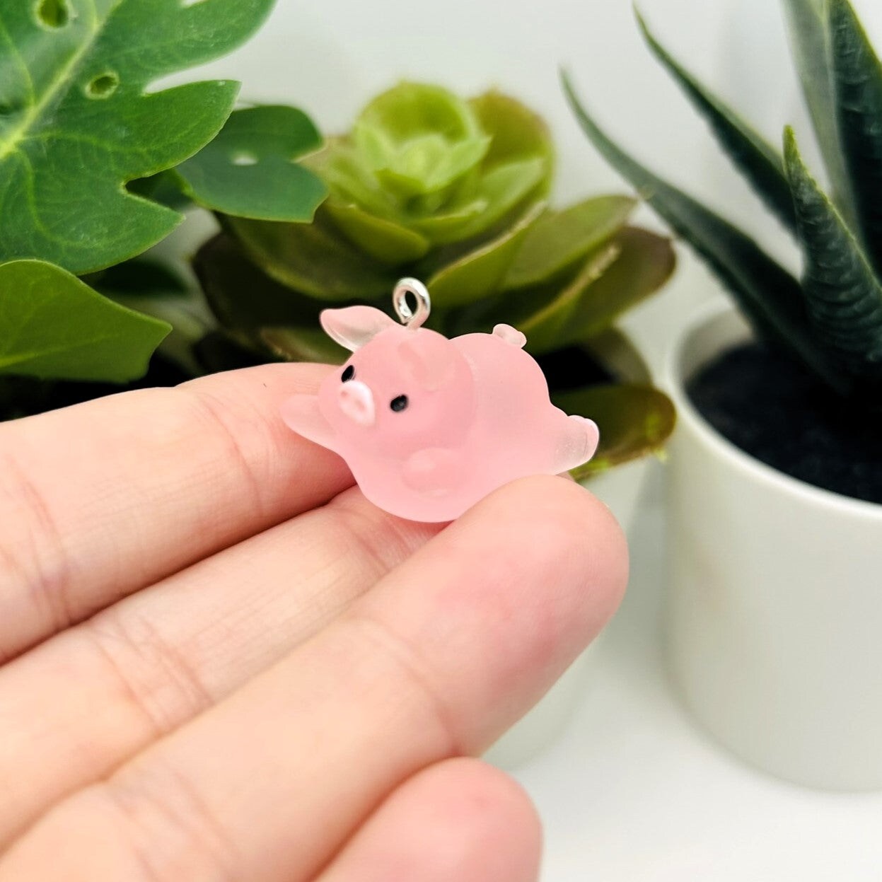Pink Acrylic 3D Cute Pig Charm, 15x25mm