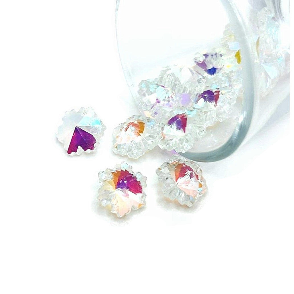 Pearl Glass Faceted Snowflake Christmas Charms, 14x12mm