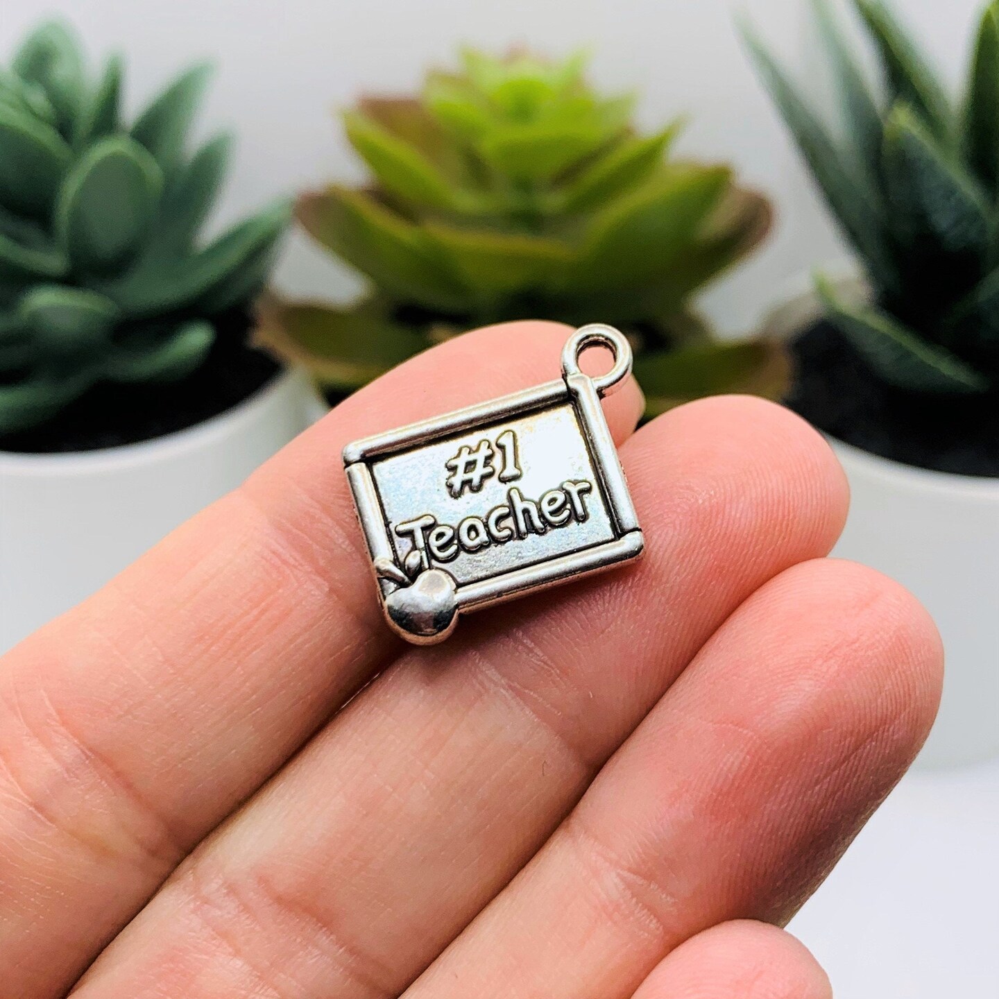 Silver #1 Teacher Charms, 23.5x20mm