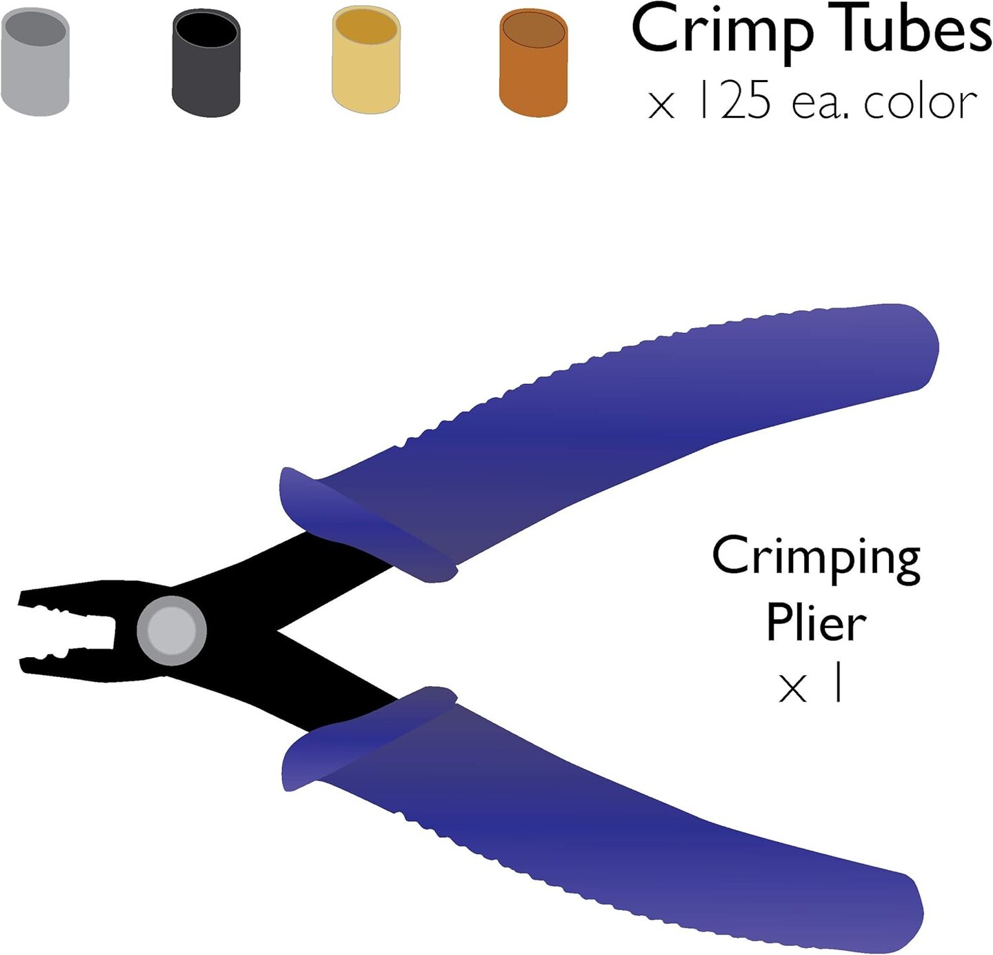 The Beadsmith Crimping Set, Crimp Forming Pliers 5-1/8" and 500 Crimp Tubes, 2x2mm in Assorted Colors, Creates Smooth, Rounded Crimps Every Time, No Sharp Edges
