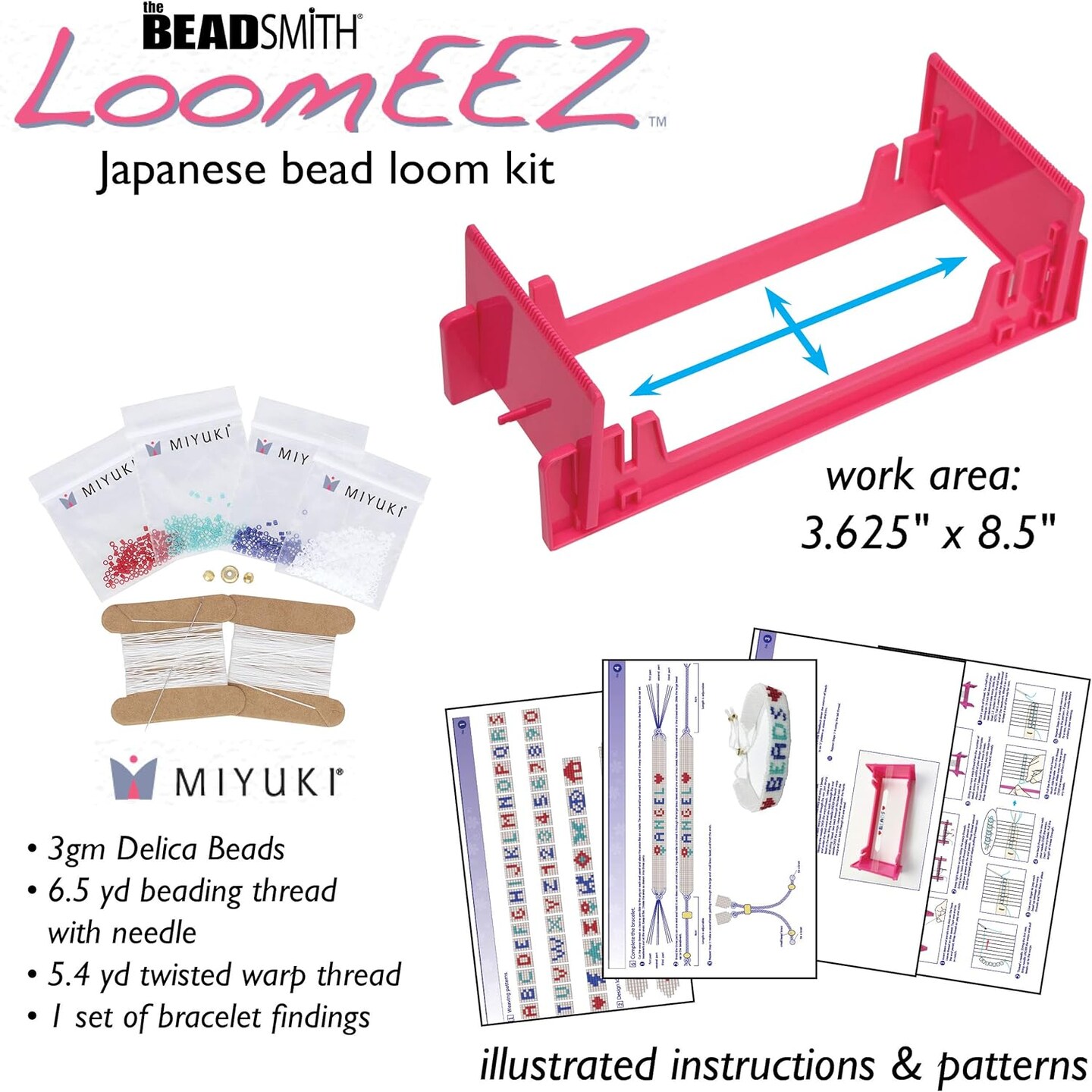 The Beadsmith LoomEEZ Japanese Bead Loom Kit &#x2013; Includes Adjustable Loom, Miyuki Glass Beads, Thread &#x26; Needle, Warp Thread, Findings and Instructions &#x2013; Make Bracelets, Necklaces, Belts, and More