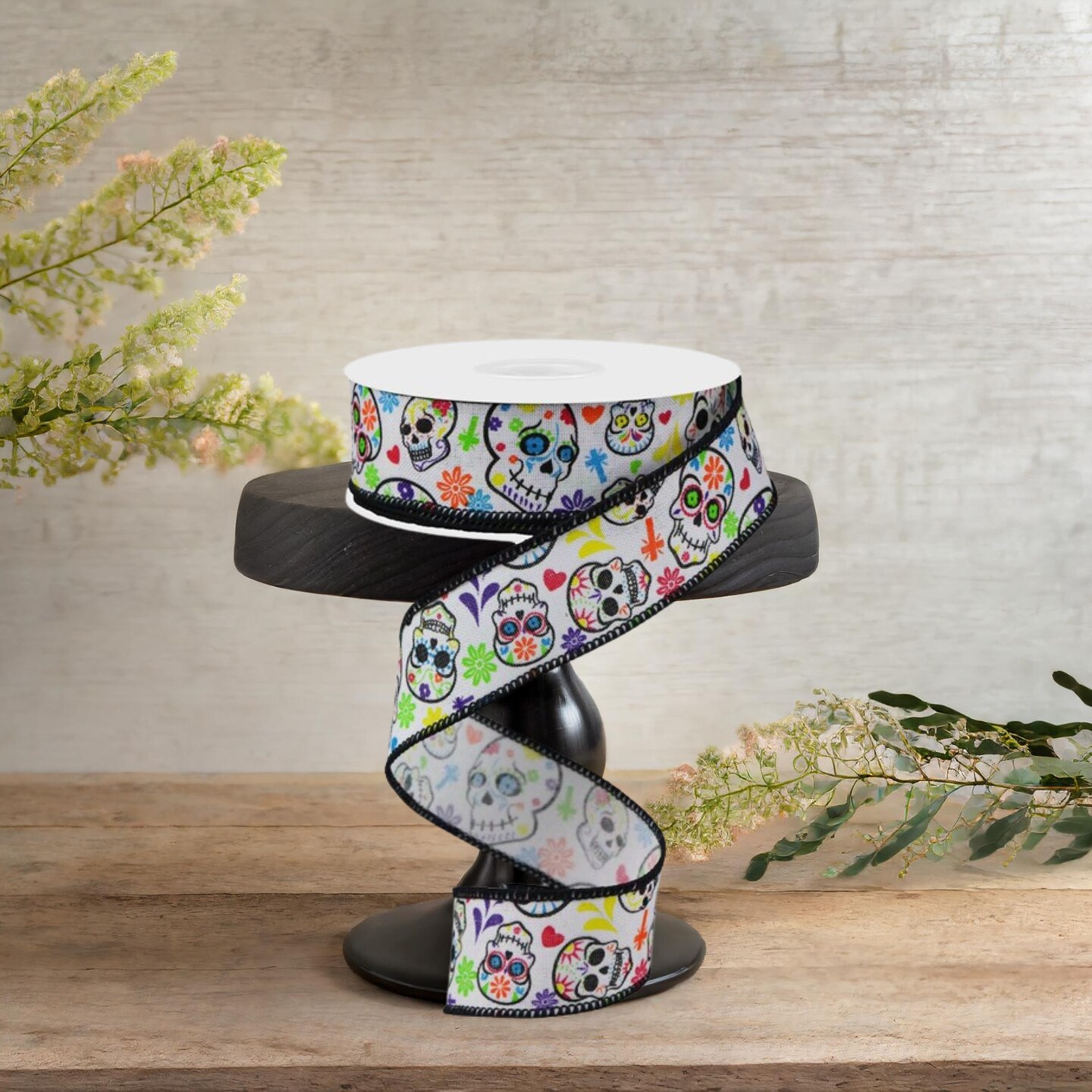 1.5&#x22; Day of the Dead Ribbon: White (10 Yards)
