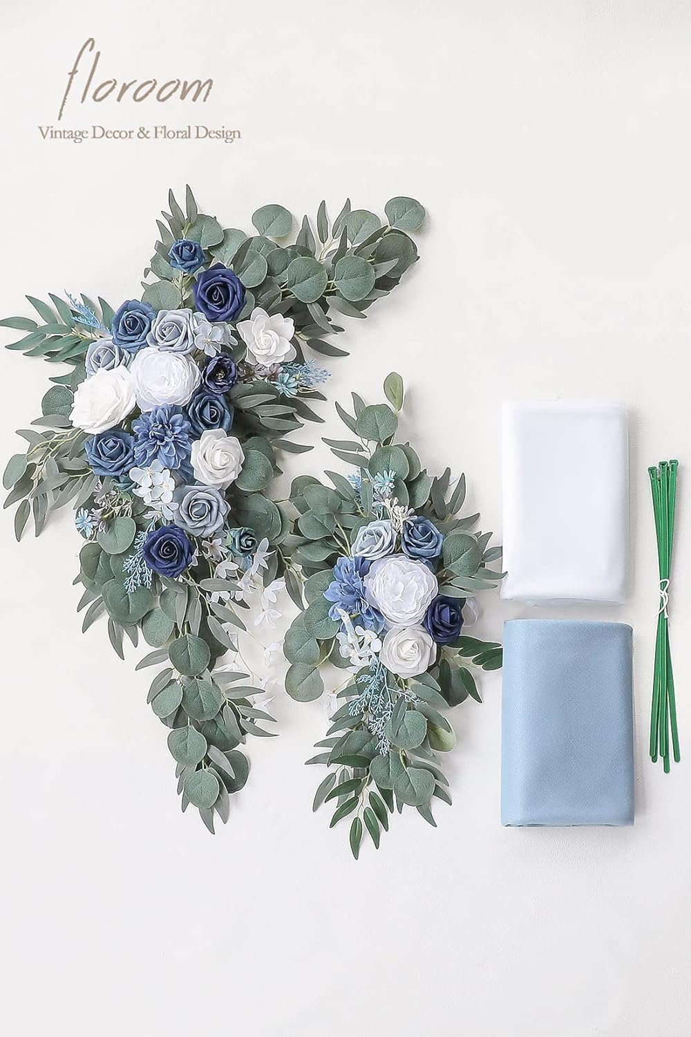 Artificial Dusty Blue &#x26; Navy Blue Floral Swag Arrangement