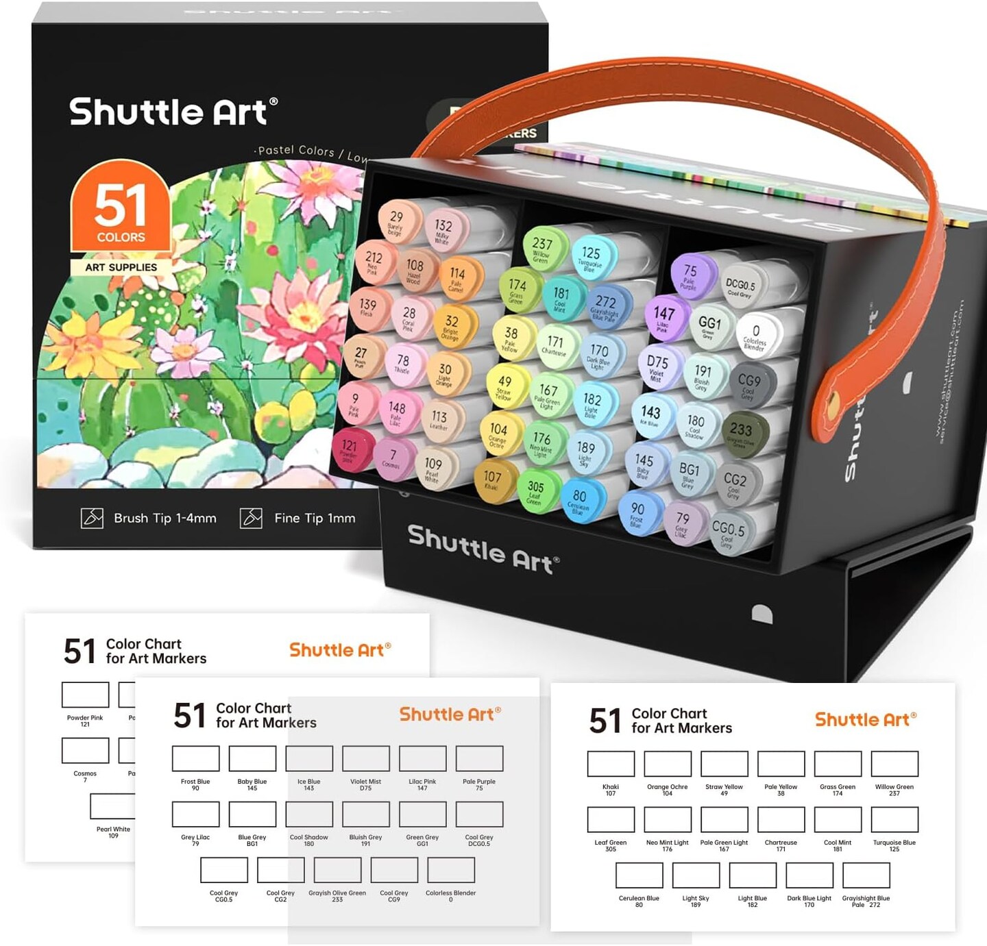 Pastel Alcohol Markers Set – 50 Dual Tip Brush & Fine Tip Markers + 1 Blender with Case, Perfect for Illustration, Coloring, Sketching for Kids, Students & Adults