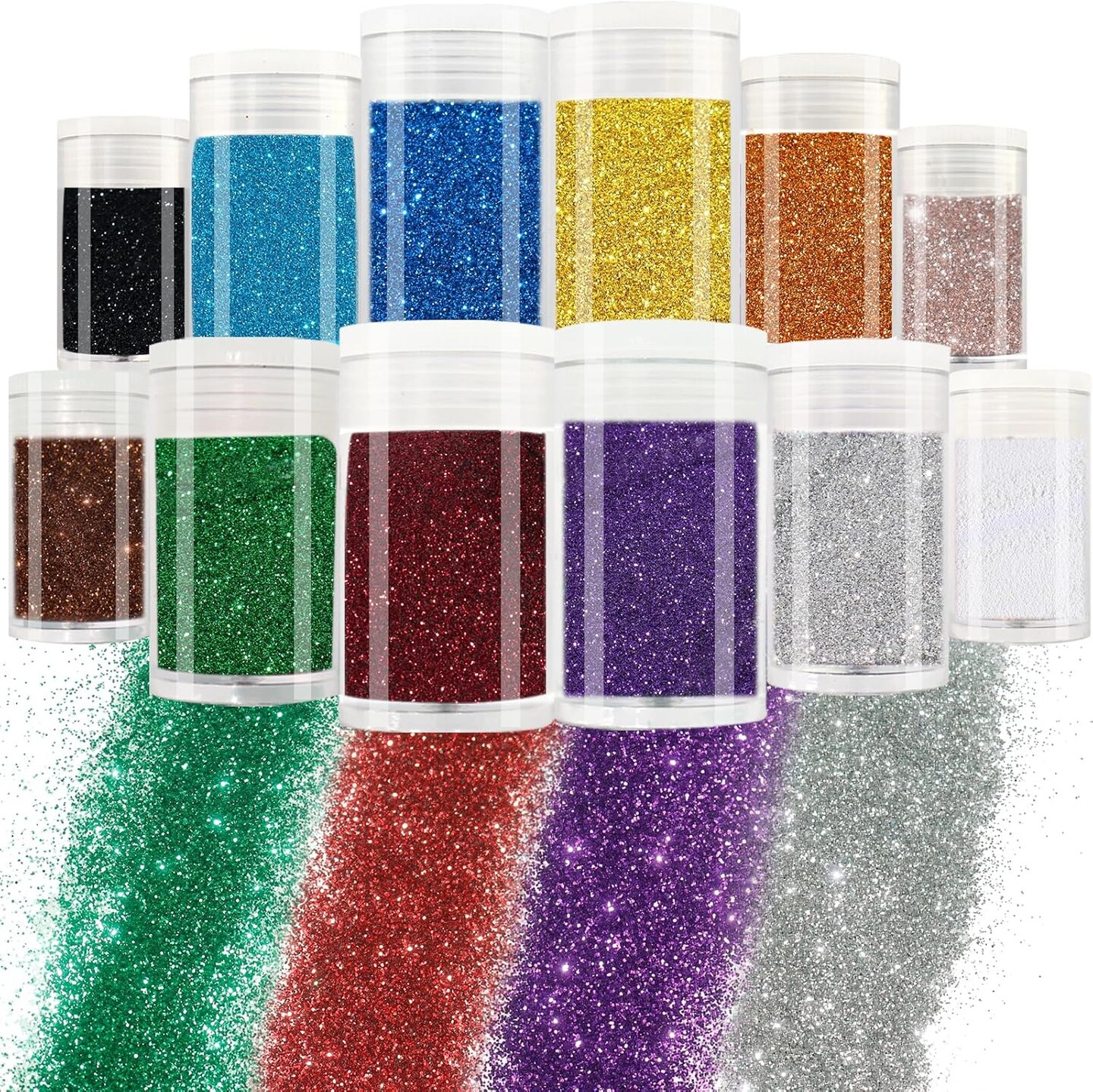 Ultra Fine Glitter Powder – 12 Colors Metallic & Iridescent Glitter Set, 2.11oz/60g (5g per Jar) for Crafts, Resin, Tumblers, Snowglobes, Slime, Scrapbooking, Jewelry, Body & Nail Art